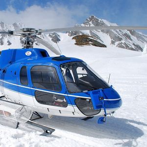 Preview wallpaper helicopter, snow, mountains, sky