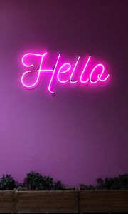 Preview wallpaper hello, inscription, neon, light, electricity, sign