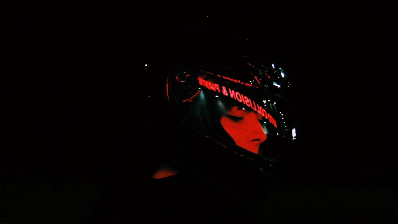 Wallpaper helmet, face, dark, light, red, black hd, picture, image