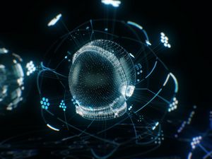 Preview wallpaper helmet, glow, hologram, sci-fi, abstraction