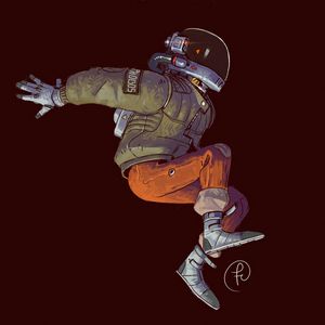 Preview wallpaper helmet, jump, man, sci-fi
