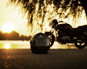 Preview wallpaper helmet, motorcycle, asphalt, black