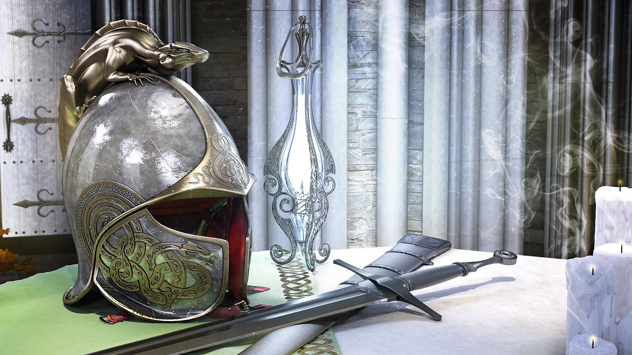 Wallpaper helmet, sword, background