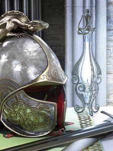 Preview wallpaper helmet, sword, background