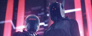 Preview wallpaper helmets, masks, cyberpunk, night, rain, lights