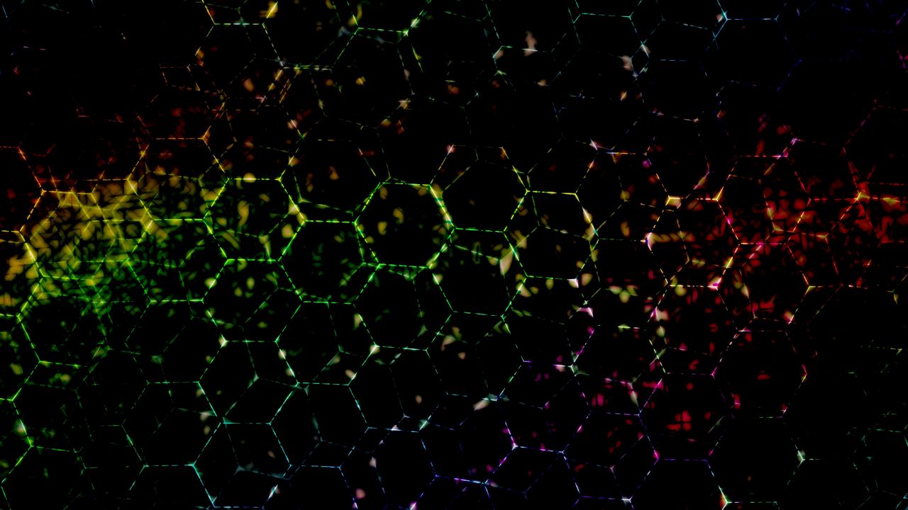 Wallpaper hexagons, dark, colorful, spots, lines