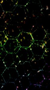 Preview wallpaper hexagons, dark, colorful, spots, lines