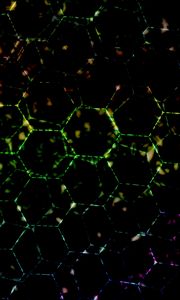 Preview wallpaper hexagons, dark, colorful, spots, lines