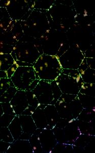 Preview wallpaper hexagons, dark, colorful, spots, lines