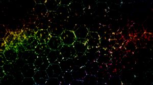 Preview wallpaper hexagons, dark, colorful, spots, lines