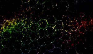 Preview wallpaper hexagons, dark, colorful, spots, lines