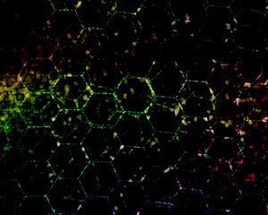 Preview wallpaper hexagons, dark, colorful, spots, lines