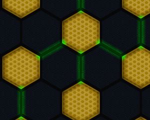 Preview wallpaper hexagons, diagram, circles, connections, glow