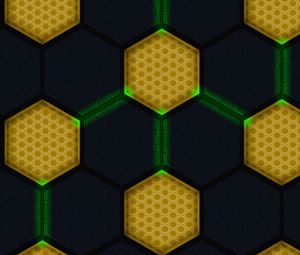 Preview wallpaper hexagons, diagram, circles, connections, glow