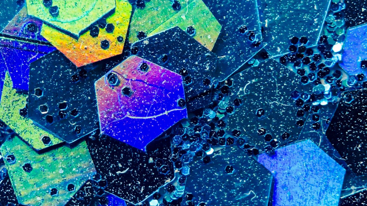 Wallpaper hexagons, glitter, abstraction, blue