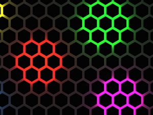 Preview wallpaper hexagons, glow, backlight, background