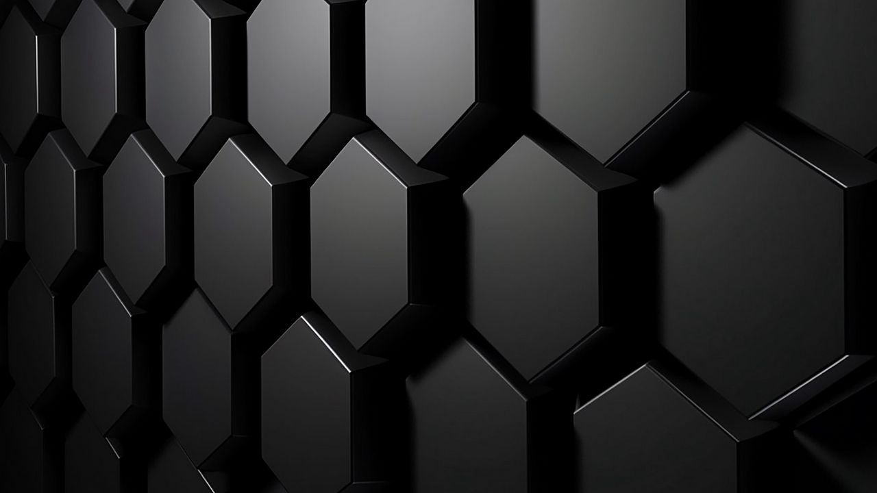 Wallpaper hexagons, honeycombs, relief, volume, black