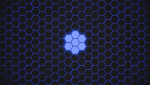 Preview wallpaper hexagons, patterns, texture, blue, dark