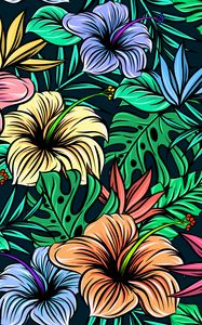 Preview wallpaper hibiscus, flowers, patterns, exotic, leaves