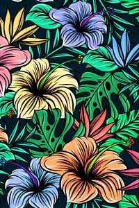 Preview wallpaper hibiscus, flowers, patterns, exotic, leaves