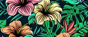 Preview wallpaper hibiscus, flowers, patterns, exotic, leaves