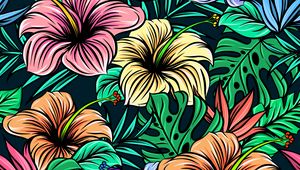 Preview wallpaper hibiscus, flowers, patterns, exotic, leaves