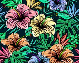 Preview wallpaper hibiscus, flowers, patterns, exotic, leaves