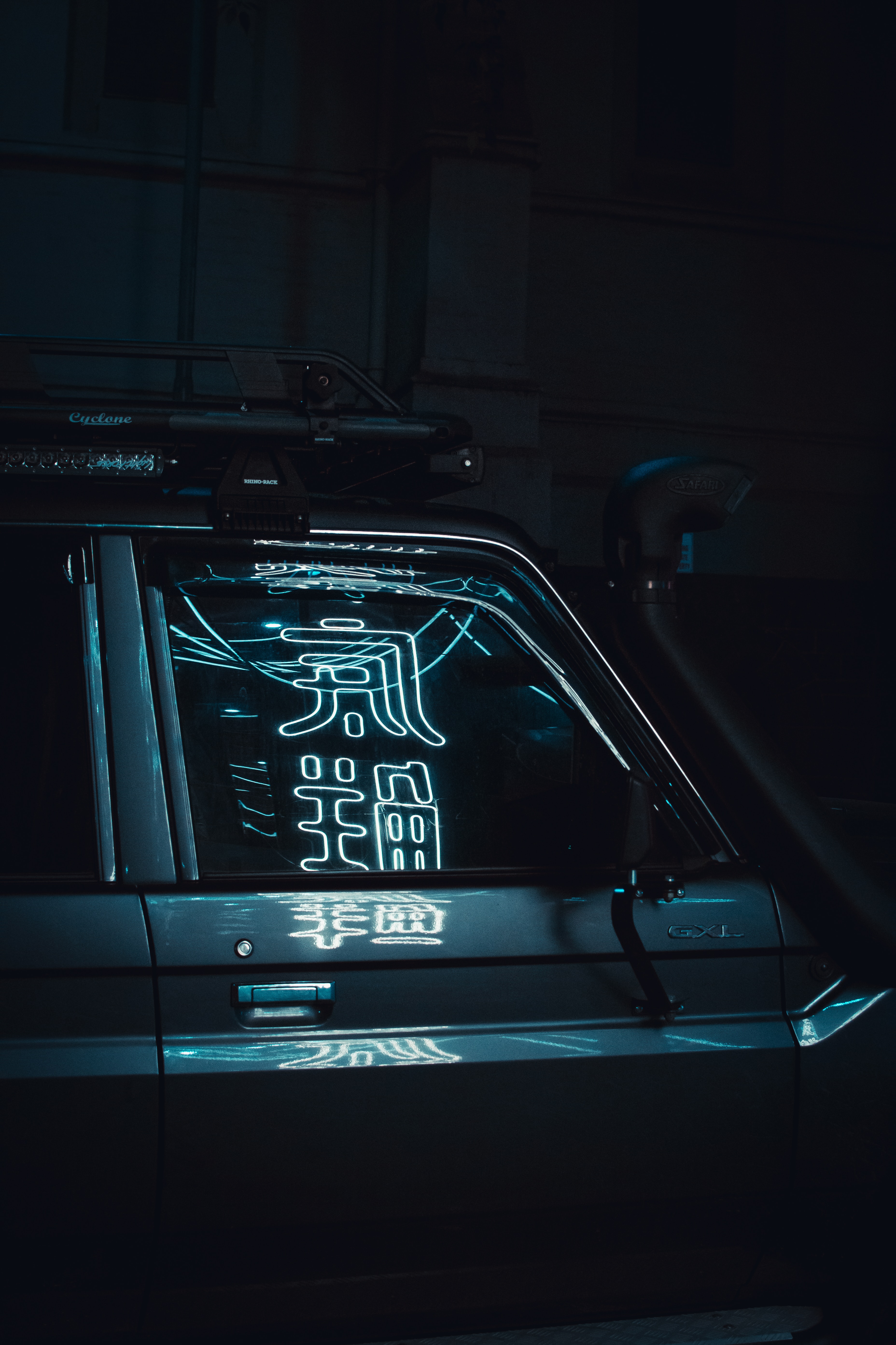 3712x5568 Wallpaper hieroglyphs, neon, dark, machine