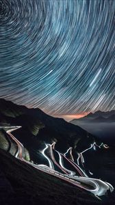 Preview wallpaper high-altitude road, night, light, stelvio, italy