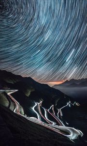 Preview wallpaper high-altitude road, night, light, stelvio, italy