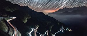 Preview wallpaper high-altitude road, night, light, stelvio, italy