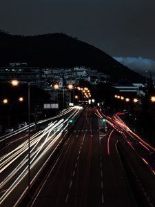 Preview wallpaper highway, city, night, long exposure, lights, traffic