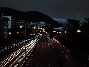 Preview wallpaper highway, city, night, long exposure, lights, traffic