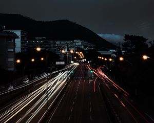 Preview wallpaper highway, city, night, long exposure, lights, traffic