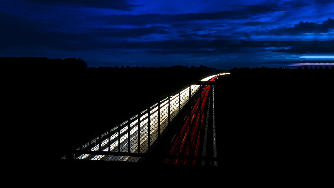 Wallpaper highway, night, bridge, road, light
