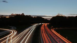 Preview wallpaper highway, road, lights, lines, long exposure