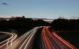 Preview wallpaper highway, road, lights, lines, long exposure