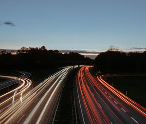 Preview wallpaper highway, road, lights, lines, long exposure