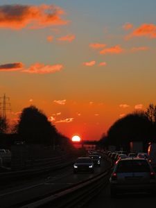 Preview wallpaper highway, traffic, sunset, road, transportation