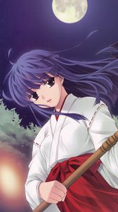 Preview wallpaper higurashi no naku koro ni, girl, kimono, moon