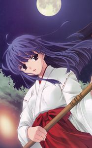 Preview wallpaper higurashi no naku koro ni, girl, kimono, moon