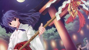 Preview wallpaper higurashi no naku koro ni, girl, kimono, moon