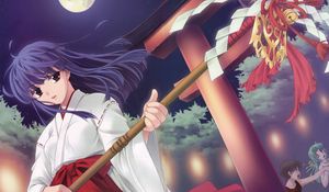 Preview wallpaper higurashi no naku koro ni, girl, kimono, moon