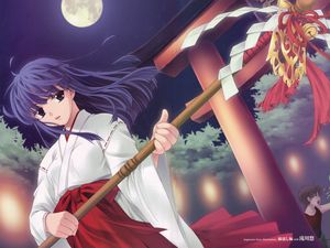 Preview wallpaper higurashi no naku koro ni, girl, kimono, moon