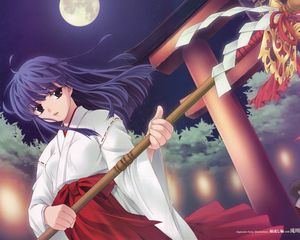 Preview wallpaper higurashi no naku koro ni, girl, kimono, moon