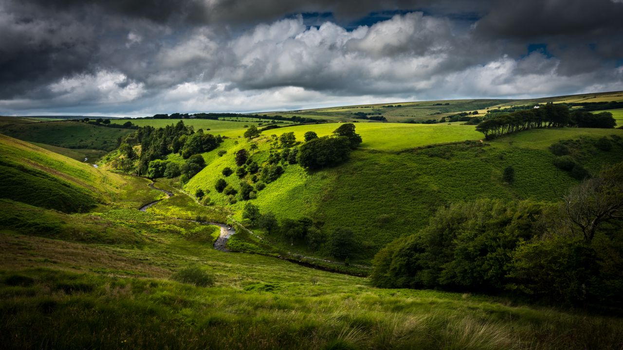 Wallpaper hill, bushes, road, winding, sky