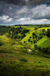 Preview wallpaper hill, bushes, road, winding, sky