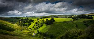 Preview wallpaper hill, bushes, road, winding, sky