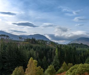 Preview wallpaper hill, forest, trees, sky, clouds