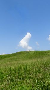 Preview wallpaper hill, grass, clouds, nature, landscape